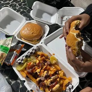 Brisket fries, smash burger