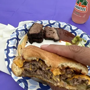Brisket and smash burger!!! I already ate the point, so juicy. This picture is just some of the flat.