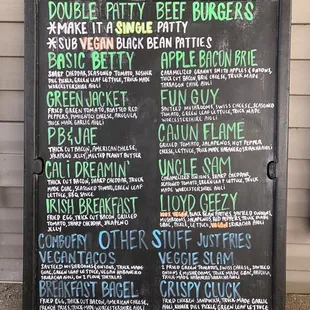 a menu on a blackboard