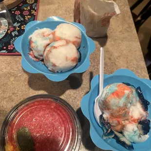 Shark attack x2, elote bowl, tropical sunrise (wrong order)