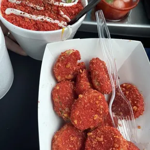 Hot Cheetos fried pickles