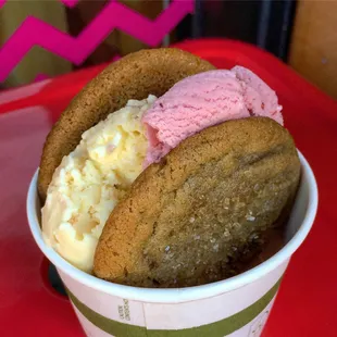 Coconut and strawberry split scoop and molasses cookies