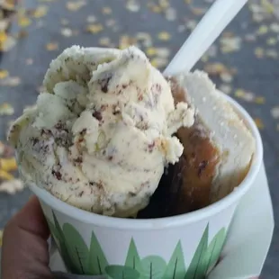 Twix bar with mint chocolate ice cream.