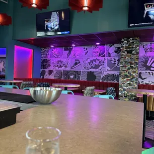 a glass of water on the bar