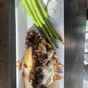 KC cheesesteak with asparagus