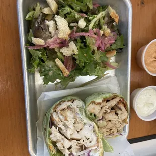 Chicken bacon ranch wrap and dinky salad