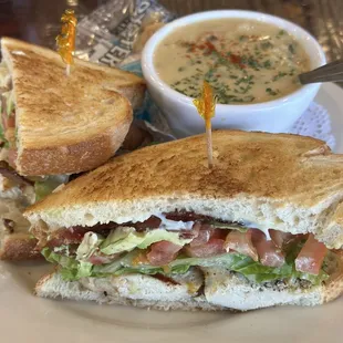 Club Sandwich with Seafood Chowder