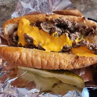 Cheesesteak with Wiz, added mushrooms and banana peppers