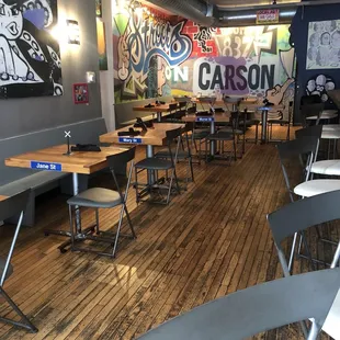 Inside dining-tables named street names