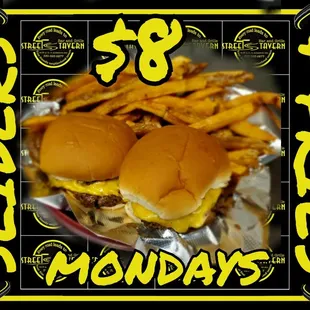 two burgers and french fries