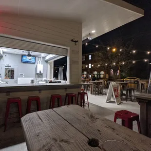 outdoor seating area at night