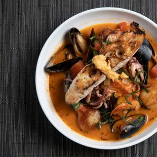 a bowl of seafood stew