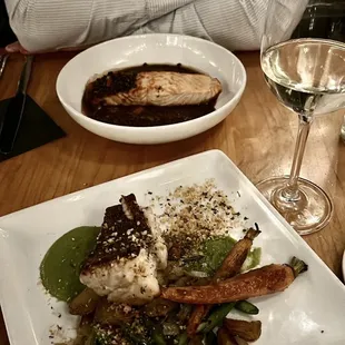 Red Grouper (bottom) &amp; Pan Roasted Salmon (top)