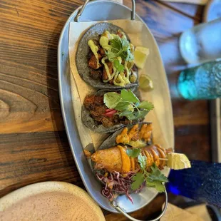 Carne Asada Taco, Taco al Pastor y fish taco