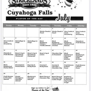 July Flavors of the Day