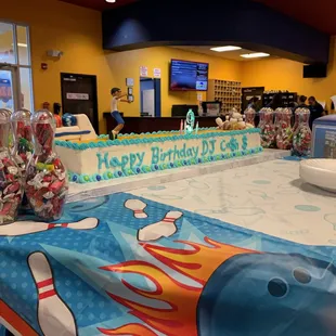 a birthday cake and candy