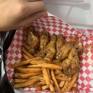 6 piece Lemon pepper wet wings with fries