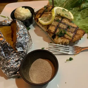 Grilled salmon  with baked sweet potato
