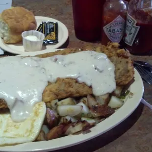 Chicken fried steak breakfast.