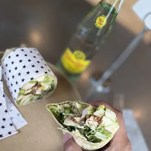 My perfect lunch. Chicken Caesar wrap and a Topo Chico.