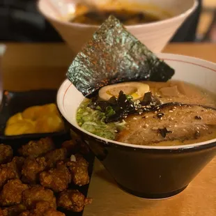 Pork Belly Tonkotsu Ramen, Chicken Karaage