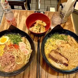 Shio Ramen with Turkey Miso Ramen with Seafood and Kuro Buta