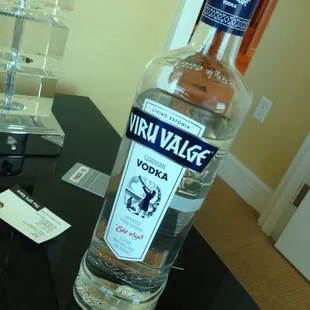 a bottle of vodka on a table
