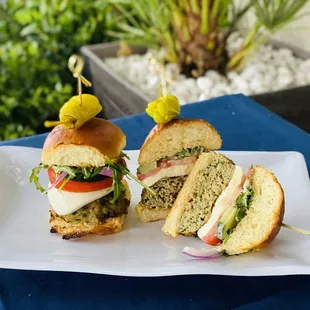 Turkey Mini Cheeseburger with fresh mozzarella in hawaiian rolls