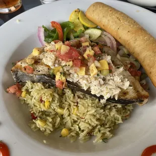 Wahoo fish of day topped with crab