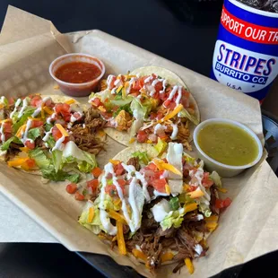 Street tacos: chipotle chicken, barbacoa, &amp; carnitas