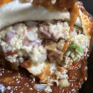 #7 corned beef breakfast burrito smothered with Christmas