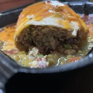 #7 corned beef breakfast burrito innards