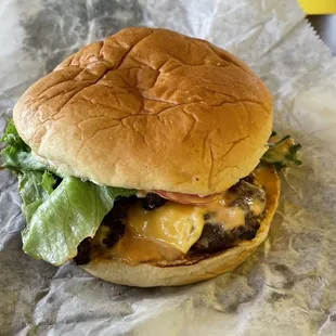 New menu item - Double angus beef burger.  Good charcoal smoky taste.