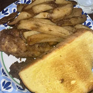 Chicken strips and fries toast w extra butter