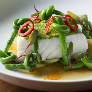 Citrus Steamed Fish with xo yardlong beans, ginger, scallions, tamari soy