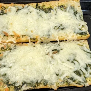 Pesto cheesy bread.