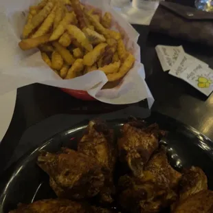 Wings and curly fries