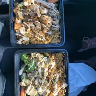 Chicken and shrimp hibachi and tofu hibachi. Thank you for offering vegetarian options