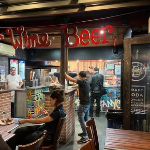 a group of people in a restaurant