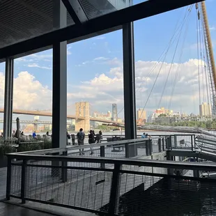 a view of a city from a restaurant