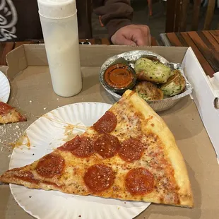 pepperoni slice and garlic knots