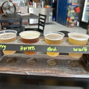 From left to right: Beach Berry Ale, Murder Hornets, Andromeda, We Want Houston