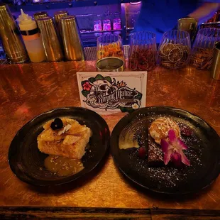 Bananas foster cake, and Kona mocha brownie