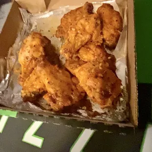 Spicy Garlic Wings, big, tasty, and meaty. Not too spicy.