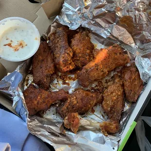 Spicy garlic wings weren&apos;t too spicy. This is coming from someone that shouldn&apos;t be eating spicy stuff