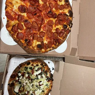 Large pepperoni and small Mediterranean