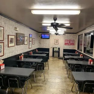 empty tables and chairs