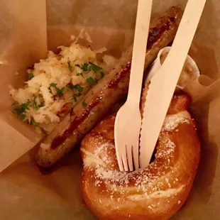 Pretzel and Brat Meal - very good! Good 'kraut