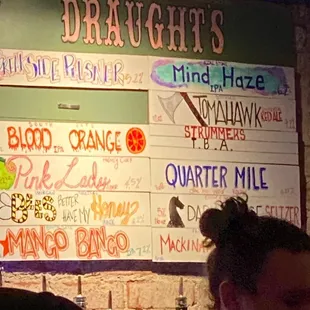 Menu on the wall closed up.