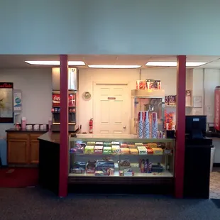 Te front counter as seen from when you first walk in the door.